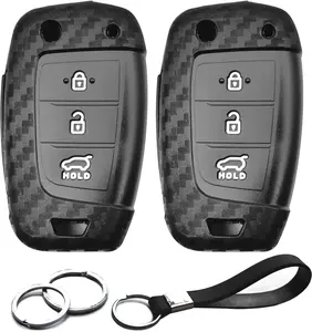 2pcs Compatible with Hyundai Key Fob Cover Case Key Chain for Hyundai Tucson Santa Fe Palisade Kona Venue Accent Accessories  Holder Carbon Fiber Black
