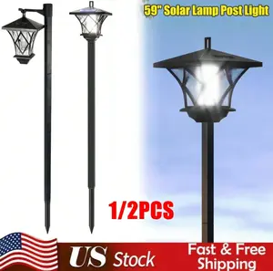 59''Solar Lamp Post Light LED Landscape Street Pole Lamp For Garden Yard Pathway waterproof