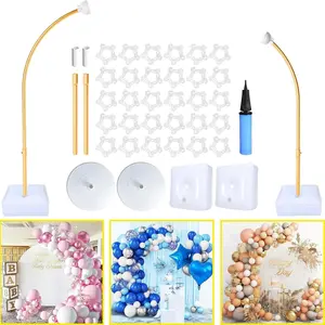 Balloon Arch Kit Stand with Base, Free Bending Half Arch Balloon Stand with Pump for, DIY Balloons Frame for Birthday Wedding Halloween Christmas Decorations (Gold Arch)