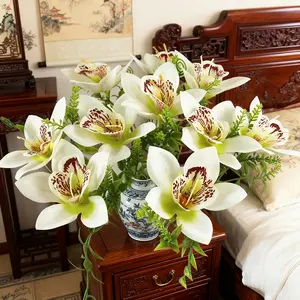Faux Silk Orchid Bouquets 12 Pcs, Real Touch Artificial Orchids, Wedding Engagement Party Table Decor, Spring Home Floral Accents