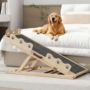 [FLASH SALE] Garvee Wooden Adjustable Dog Ramp for Bed Couch Pet Ramp for Small or Large Dog with Non-Slip Surface Portable Dog Car Ramp for SUV Car. RVs & Truck. Up to 250 LBS