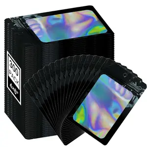 300 count Smell Proof Mylar Bags, 4x6 Black Resealable Holographic Bags, Clear Foil Zip Baggies for  Storage, Packaging Bags for Small Business Party Favor