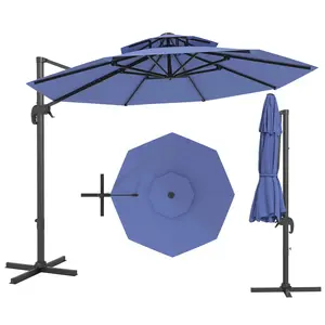 10 FT Patio Umbrella Offset Cantilever Umbrella With UV Protection Fade Resistant Polyester Fabric Easy Tilt Adjustment Pool Umbrellas Outdoor For Deck Garden Backyard