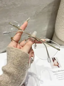 Women's Fashionable Rimless Eyeglasses, Casual Trendy Anti-blue Light Eyeglasses for Everyday Use, Fashion Accessories for Outdoor Activities, Fashionable Frames Glasses