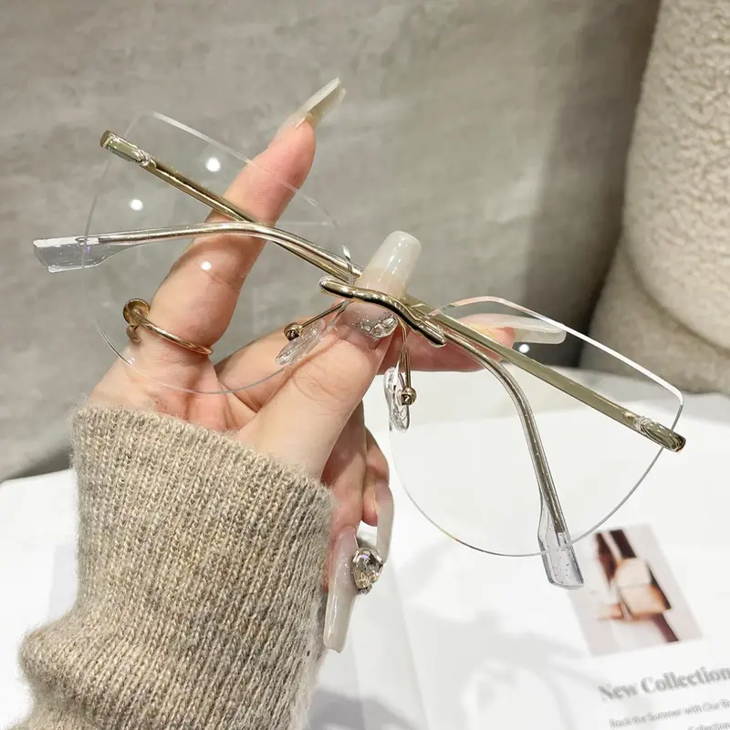 Women's Fashionable Rimless Eyeglasses, Casual Trendy Anti-blue Light Eyeglasses for Everyday Use, Fashion Accessories for Outdoor Activities, Fashionable Frames Glasses, Stylish Glasses, Stylish Trendy Eyewear
