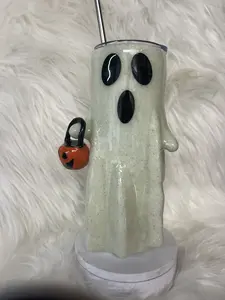 Handmade 3D Ghost Glow in the Dark Tumbler with Lid and removable pumpkin tumbler.