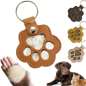Paw Print Pet Memorial Keychain, Leather Photo Frame Design, Multiple Colors, Dog Paw Keyring, Photo Holder