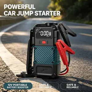 Portable car jump starter, high-power battery booster, intelligent safety protection design, multifunctional emergency tool for vehicle dead battery rescue, compact onboard power supply for daily road travel