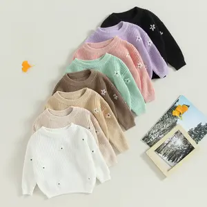 Baby Girl Sweater Long Sleeve Crew Neck Flower Winter Warm Knit Pullover Sweater Infant Clothes