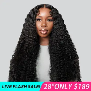 [LIVE SUPER DEAL] 28 Inch 250% Density Human Hair Wig Kinky Curly Ready Go Glueless Wig Pre Cut Pre Bleached 5x5 Closure Wigs West Kiss