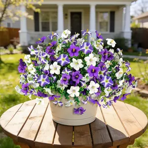 8PCS Artificial Flowers for Outdoors, Artificial Petunias with Eucalyptus, UV Resistant, Fake Flowers for Outside for Pot, Front Door, Porch, Yard, Patio, Window Box, Hanging Basket, Decorative