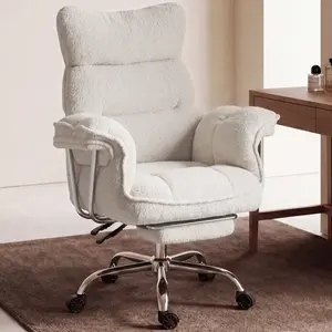 Summervibes Dowinx Big and Tall Office Chair, Ergonomic High Back Reclining Desk Chair, Teddy Fleece Criss Cross Gaming Chair with Thick Cushion, Wide Seat, Armrests and Foot Rest, White
