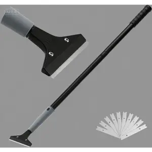 45-Inch Long-Handle Floor Scraper with 10 Blades, Heavy Duty 4-Inch Razor Tool for Tile Cleaning, Wall and Surface Paint Stripping, Durable Glass Scraper, Reusable Blades Included