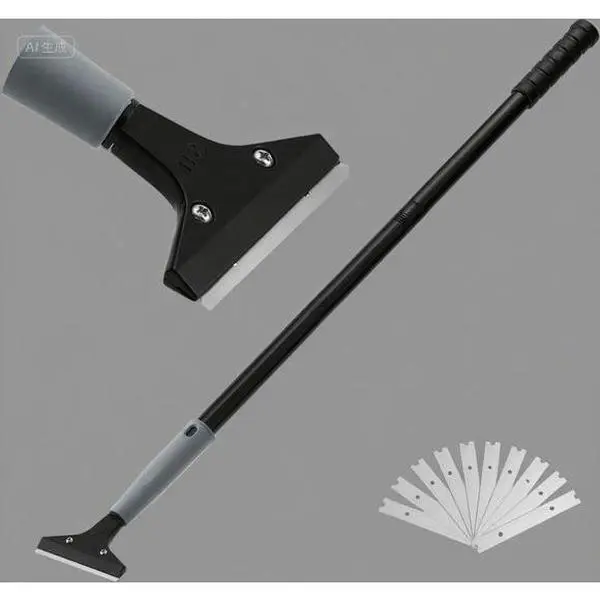 Durable 45-in Heavy-Duty Long-Handle Floor Scraper with 10 Interchangeable 4-in Reusable Razor Blades, Easy-Installation Masonry Tool for Tile Cleaning, Paint Stripping
