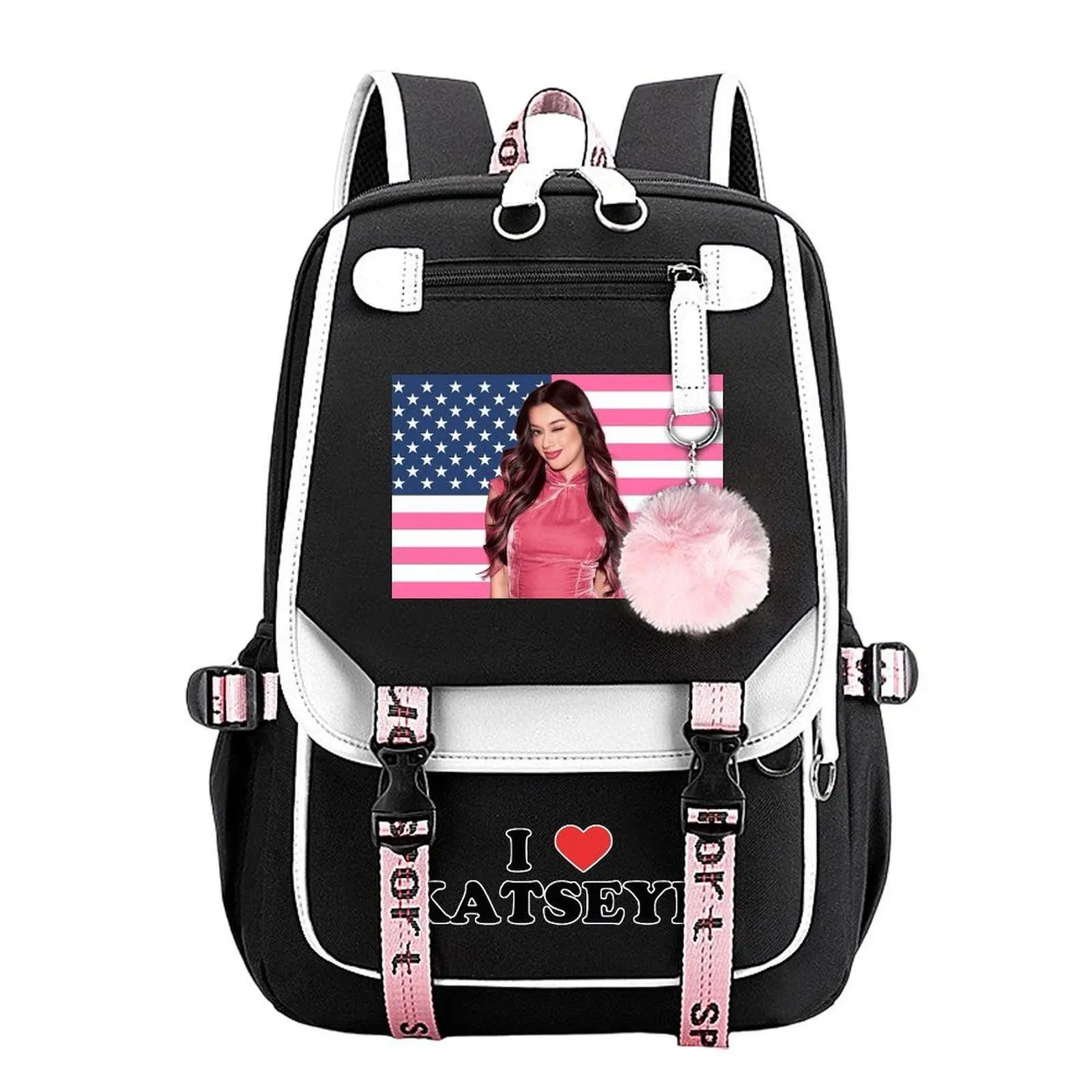 Megan KATSEYE American Flag Tendy Youth School Backpack for Teens Girls Boys, Large Capacity Laptop Bookbag, Back to School Supplies Birthday Gift for Students