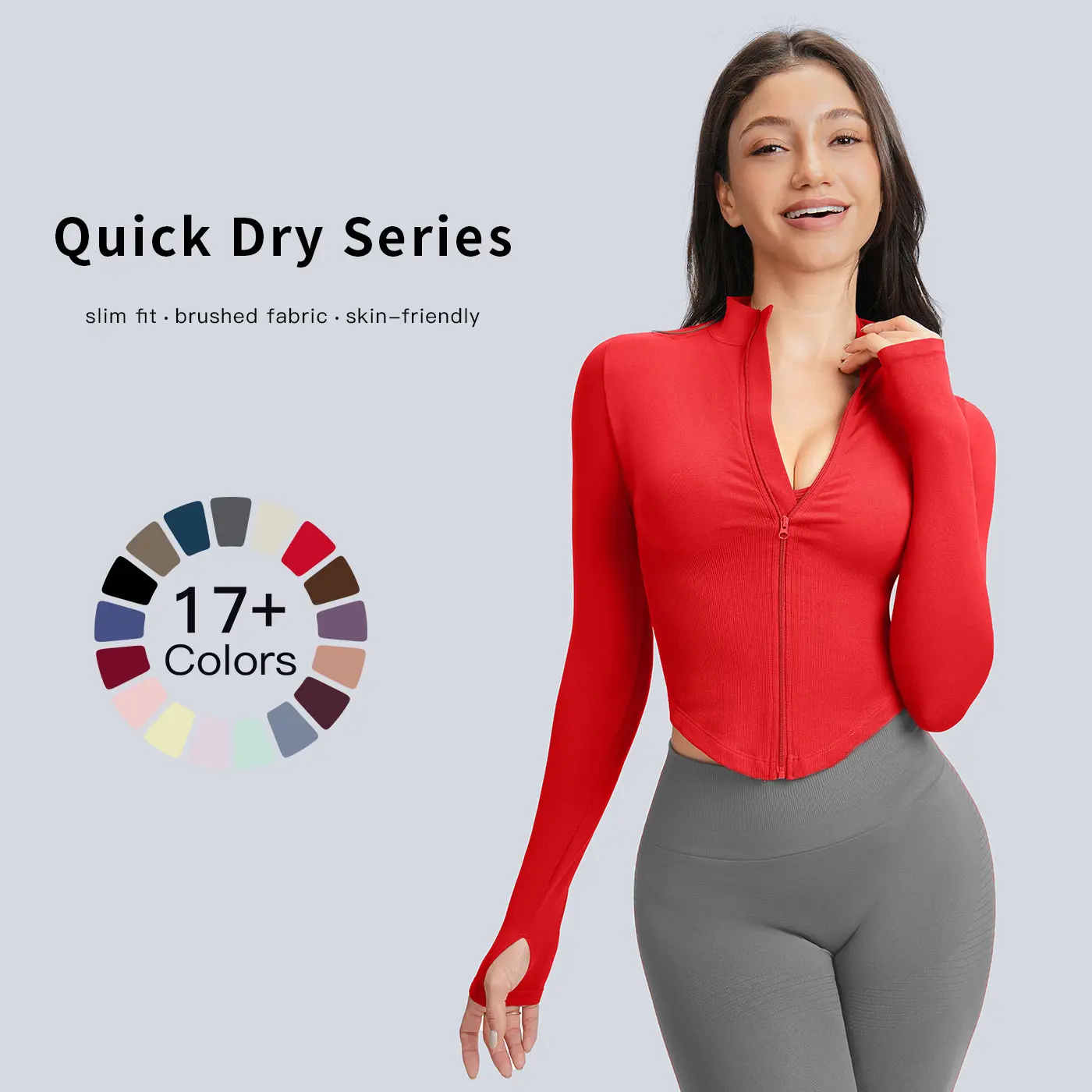 Women's Solid Color Zipper High Collar Sports Short Jacket, Quick-Dry Long Sleeve Front Zipper Coat, Suitable for Yoga, Gym, Tennis, Ping Pong, All-Season Activewear for Women