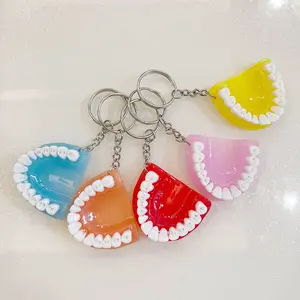Teeth KeyChain Creative Simulation of Denture Key Chain Car For Women Man Resin KeyRing with Pendant Gifts  K5188