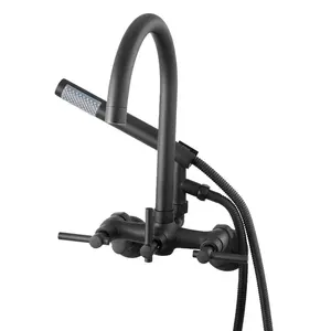 Fathersdaygift VEVOR Clawfoot Tub Faucet, Wall-Mounted Bathtub Faucet with Handheld Shower, Vintage Matte Black Clawfoot Tub Filler Shower Kit with Adjustable Swing Arms Rotatable Gooseneck Spout for Bathtubsdealsforyoudays