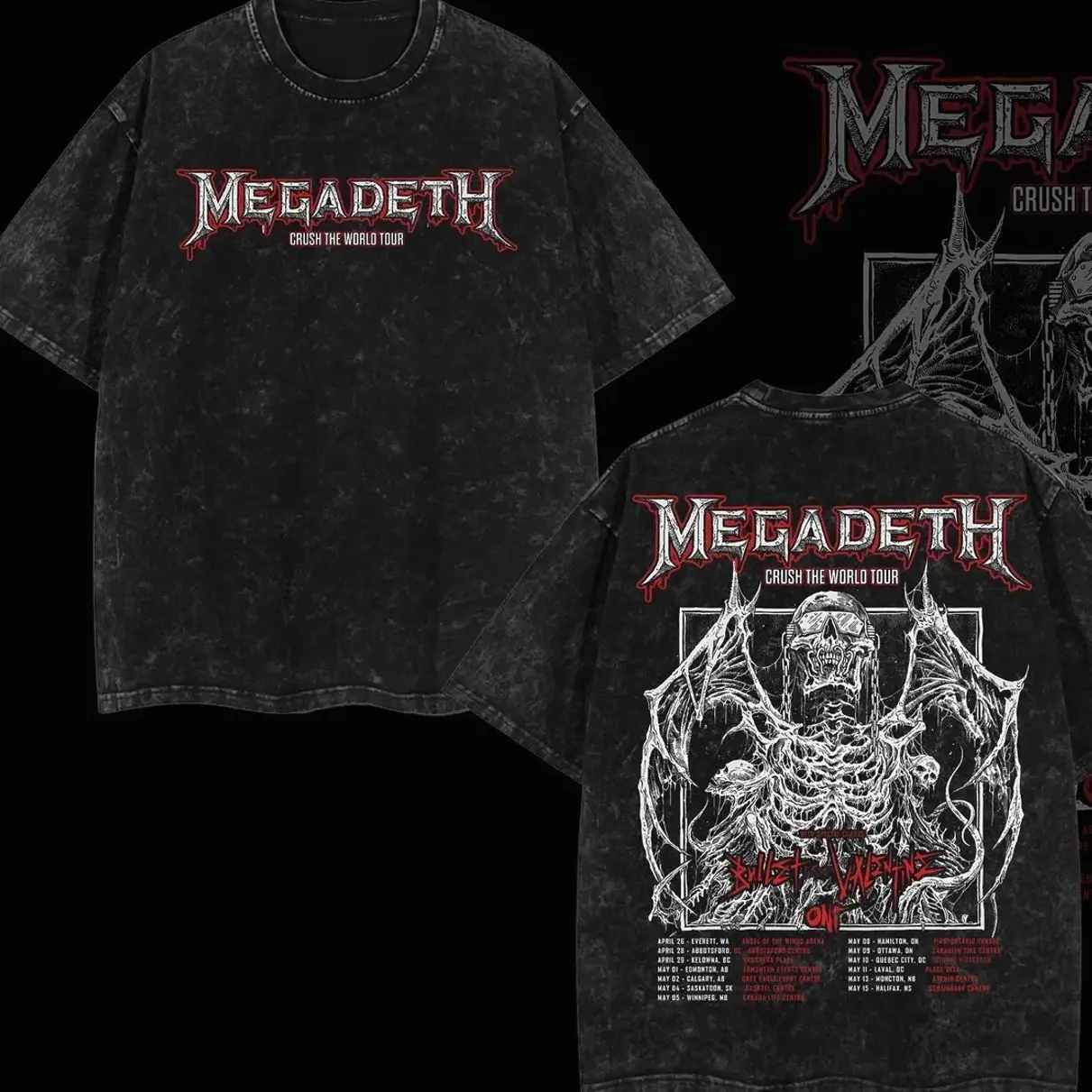 Megadeth 'Crush The World Tour' Retro Unisex Acid Washed Hoodie T-Shirt – KILLING ROAD World Tour Rock Thrash Metal Cotton Washed Tee, Heavy Metal Rock Band Washed Shirt, Oversized Vintage Tee, Heavy Metal Merch, Gift for Rock Fans OB8