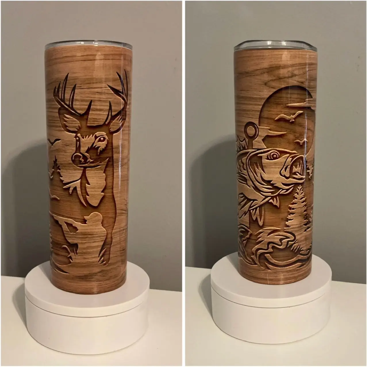 20 oz Fish & Deer Tumbler Insulated Stainless Steel Water Cup with Straw dad coffee mug hand made  Flasks Drinkware Lid Beverage Portable tumblers durable drinkware