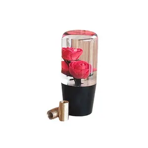 Car Acrylic Personalized Dried Flower Gear Knob, Crystal Rose Flat Head Gear Shift Knob for Manual Transmission, Car Accessories