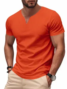 Men's V Neck Short Sleeve T-Shirt, High Stretch Breathable Fabric, Slim Fit Casual Top for Spring Summer, Gym Commute Daily Wear