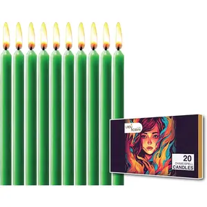 Set of 20 Solid Color Taper Candles – 4-Inch Dripless Paraffin Wax with Cotton Wick – Ideal for Weddings, Shabbat, Holiday & Home Decor, Gift Set (Green)