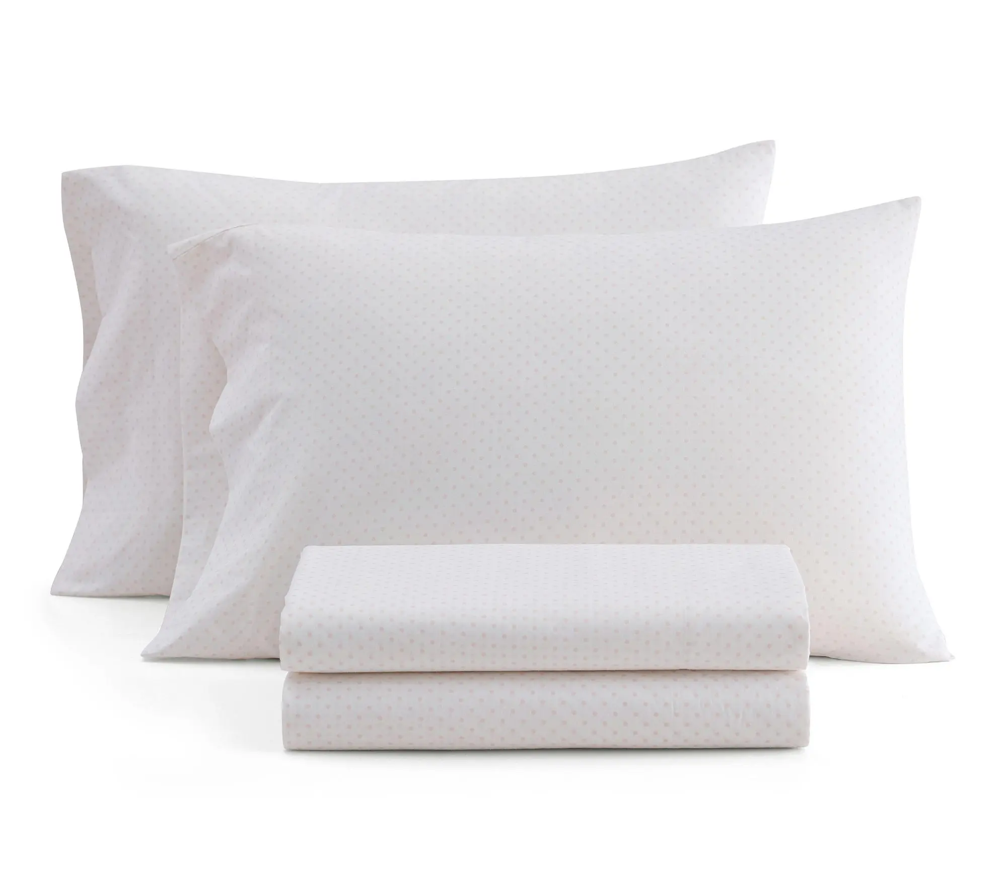 Martha Stewart Polka Dot White/Peach Cotton Queen Sheet Set