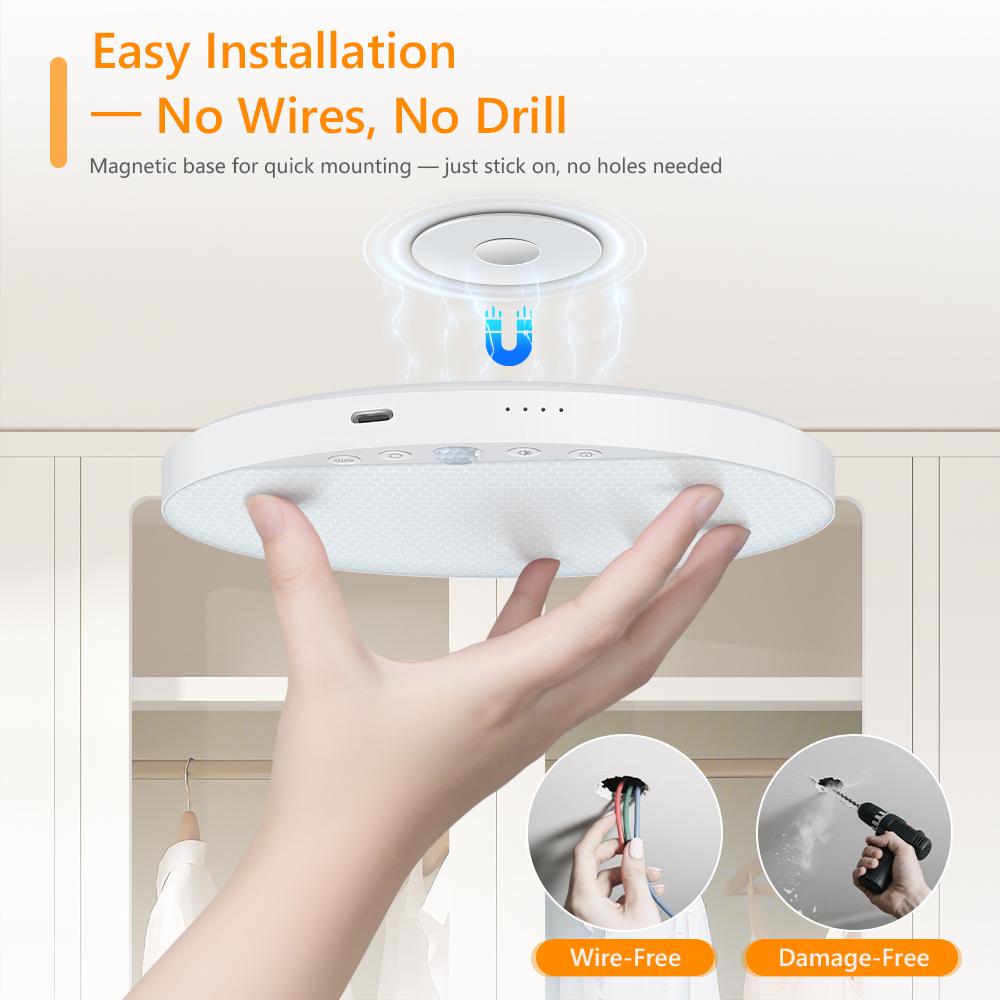 Rechargeable 8W Motion Sensor Ceiling Lighting, Magnetic Wireless Ceiling LED Light with Remote Control - Dimmable & Color Changing, No Wiring Battery Operated for kitchen, bedroom,Closet, Under Cabinet ,Bathroom, kitch,Hallway, Pantry, Shower, etc Rechargeable 8W Motion Sensor Ceiling Lighting, Magnetic Wireless Ceiling LED Light with Remote Control - Dimmable & Color Changing, No Wiring Battery Operated for kitchen, bedroom,Closet, Under Cabinet ,Bathroom, kitch,Hallway, Pantry, Shower, etc