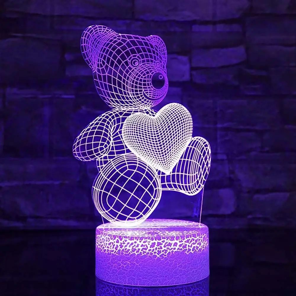 3D Illusion Lamp Teddy Bear Night Light Touch Sensor & Remote Contro 16-colors USB Desk Lamp Illusion Lighting for Girls Boys Valentine's Day Christmas Birthday Gift Bedroom Home Decoration, Colorful Lights, Led Lights