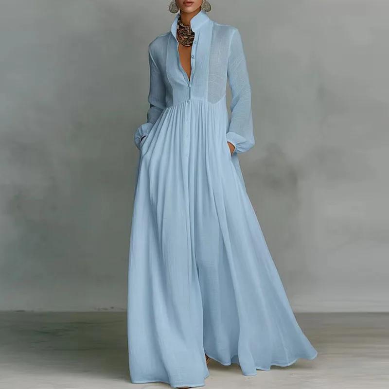 2026 cross-border spring and summer new temperament waist thin long sleeves pleated holiday