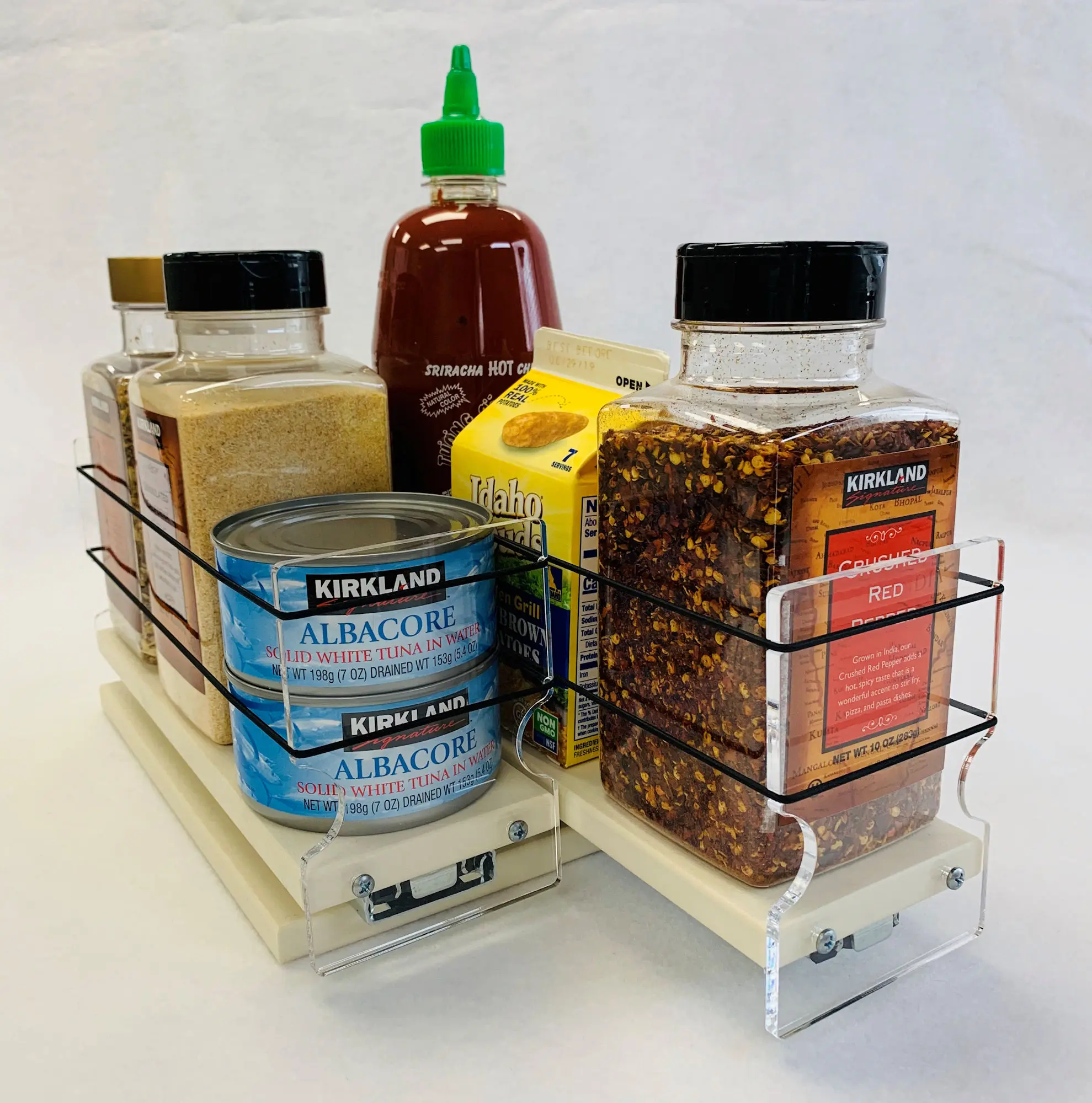 Vertical Spice Cabinet Mounted Spice Rack Organizer - 2 Drawers, Single Level, Large Container Capacity - 6.9" Width x 5" Height x 10.6" Depth - Sliding Cabinet Organizer and Larger Container Storage Drawers - 6.9'' W x 5.0'' H x 10.6" D