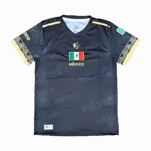 Black and gold Mexico Jersey with Traditional Design and Aztec Pattern for Sports Fans.