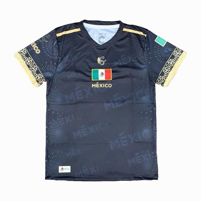 Black and gold Mexico Jersey with Traditional Design and Aztec Pattern for Sports Fans.
