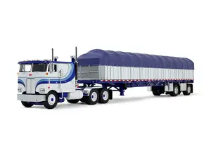 Peterbilt Model 352 COE 110" Sleeper & 53' Wilson Roadbrute Flatbed Trailer w/ Covered Wagon Diecast 1:64 Scale Model - DCP 60-2057