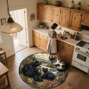 Forest Black Bear  Round patterned carpet, polyester rug, Decorative rug, non-slip round mat for bedroom, living room, pet bed, and chair, home decoration, birthday gift, Christmas gift, Valentine's Day gift