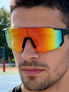 Outdoor Running Hiking UV Protection Sunglasses, Trendy Color Changing Large Frame Windproof Cycling Glasses for Men, Mountain Bike Glasses, Outdoor Sports Eyewear