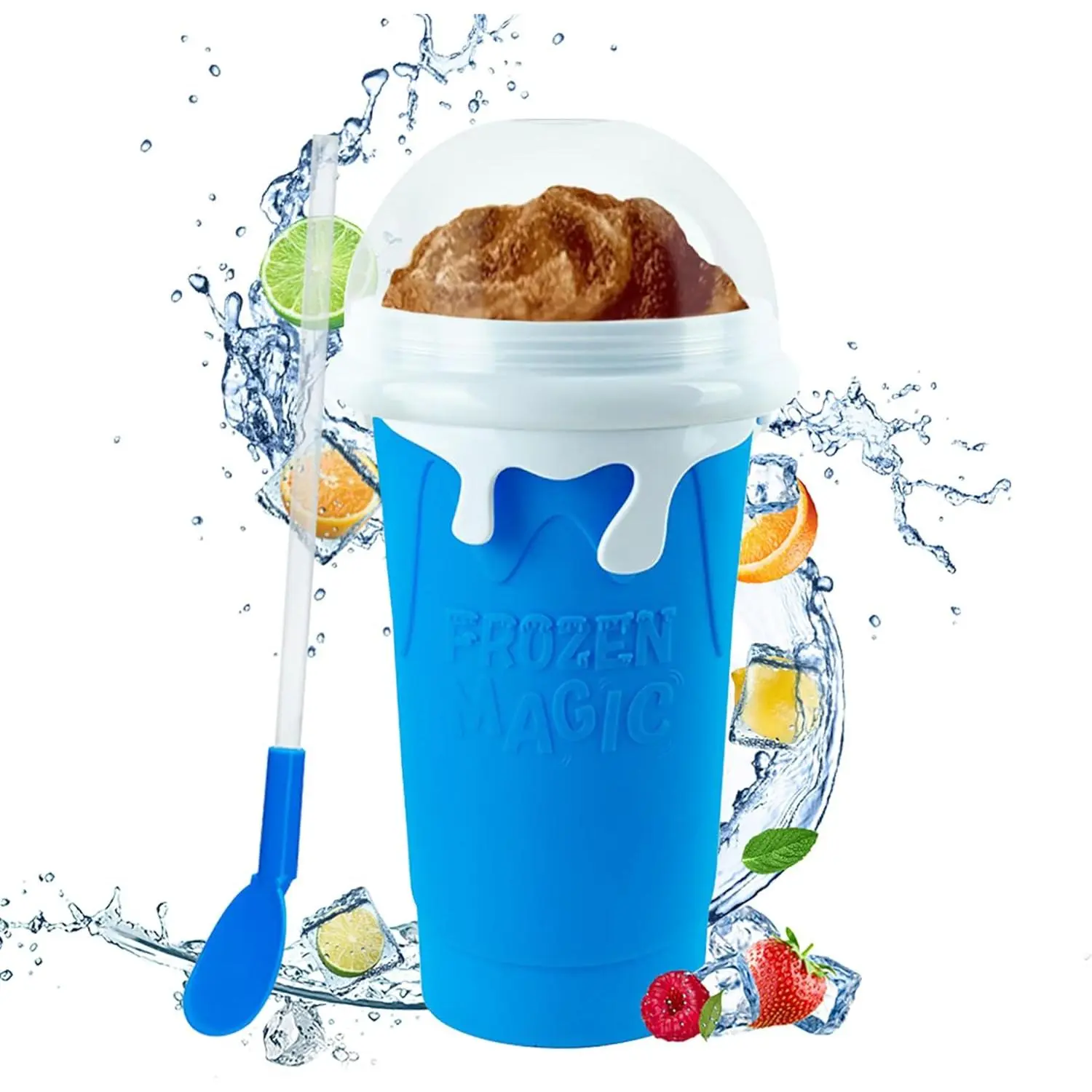 Slushie Maker Cup, 16.9oz Large Capacity Magic Quick Frozen Smoothies Cup Cooling Cup Double Layer Squeeze Cup Slushy Maker, Homemade Milk Shake Ice Cream Maker DIY it for  and Family