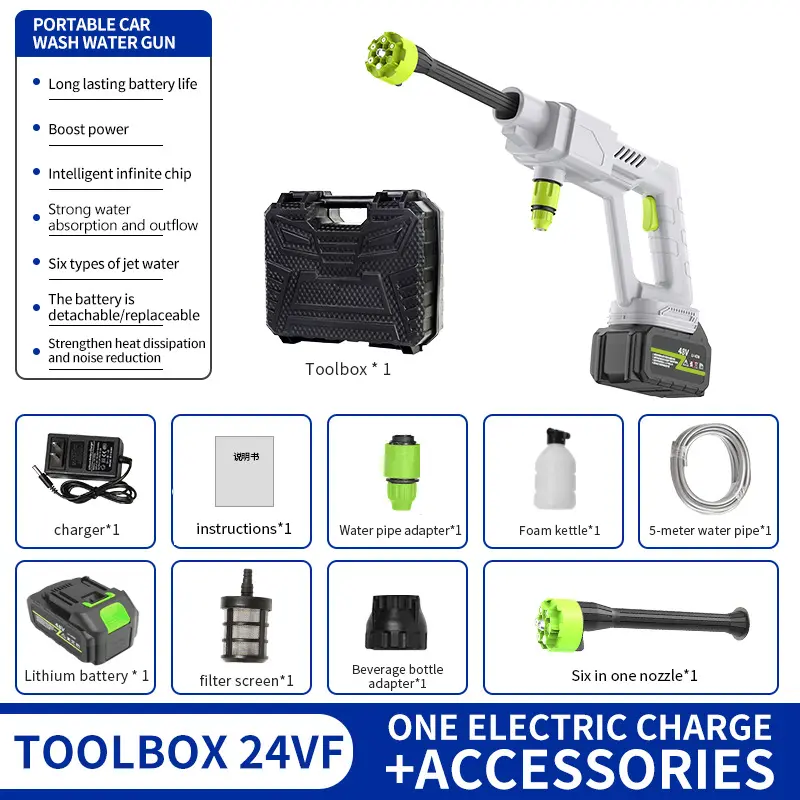 Cordless Pressure Washer with Charger Base, Black/White, 24V/48V/96V, Portable Cleaner for Car, Home & Garden Cordless Pressure Washer with Charger Base, Black/White, 24V/48V/96V, Portable Cleaner for Car, Home & Garden