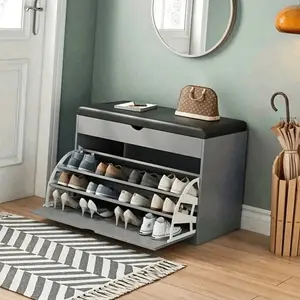 3-In-1 Shoe Rack with Bench & 3 Drawers Foldable Storage Organizer for Entrance Closet or Corridor for Bedroom Hallway or Mudroom Shoes Organizer Storage Contemporary Design Durable Material