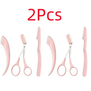 【2PCS】Eyebrow Scissors Set, 3pcs/set Eyebrow Trimmer, Eyebrow Shaping Tool, Eyebrow Product for Women & Girls, Portable Eye Makeup Tools for Home & Travel