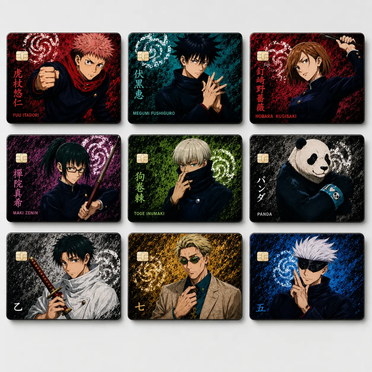 Anime Sorcerer Warrior Card Skin Set - Dark Fantasy Character Sticker Wrap for Debit Credit Bank Card, 9-Piece Fan Gift Pack