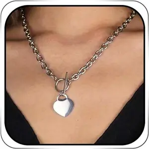 Heart Toggle Necklace  Stainless Steel Pendant Choker Charm Necklaces  Chain  for Women