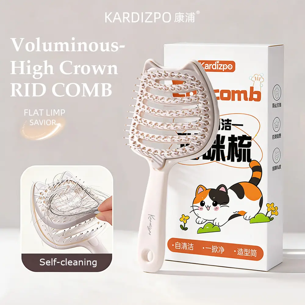Self-cleaning ribbed comb for cats and women, adds volume at the crown, styling brush for home use, ladies’ exclusive gift box, anti-static