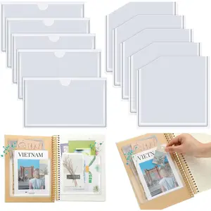 10 Pcs Self Sticky Clear Adhesive Pockets for Planners Top Open Index Card Pockets Add Storage Space to Notebooks Journals Planner Accessories Folder Holder for Office School 2 Styles Vinyl