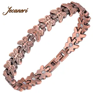 Jecanori Copper Bracelets for Women, 99.99% Pure Copper Magnetic Bracelets with 3500 Gauss Neodymium Magnets with Adjustable Free Sizing Tool & Jewelry Box, Butterfly Pattern
