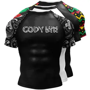 Custom Cody Lundin Man Skinny Polyester Fighting BJJ Jiu Jitsu Rashguard Tees Short Sleeve Print Compression Training Sweatshirt