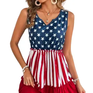 2025 Flag Star Vertical Stripes Ruffle Mini Dress Womens 4th of July Patriotic Dress Casual Color Block Dress