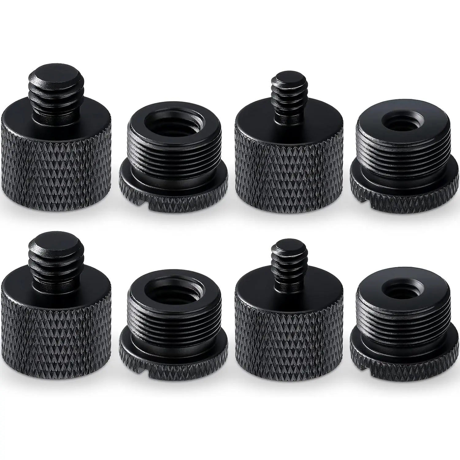 8 count Mic Stand Adapter 5/8 Female to 3/8 Male and 3/8 Female to 5/8 Male, 5/8 Female to 1/4 Male and 1/4 Female to 5/8 Male Screw Thread Adapter Mic Thread Adapter Set for Microphone (Black)