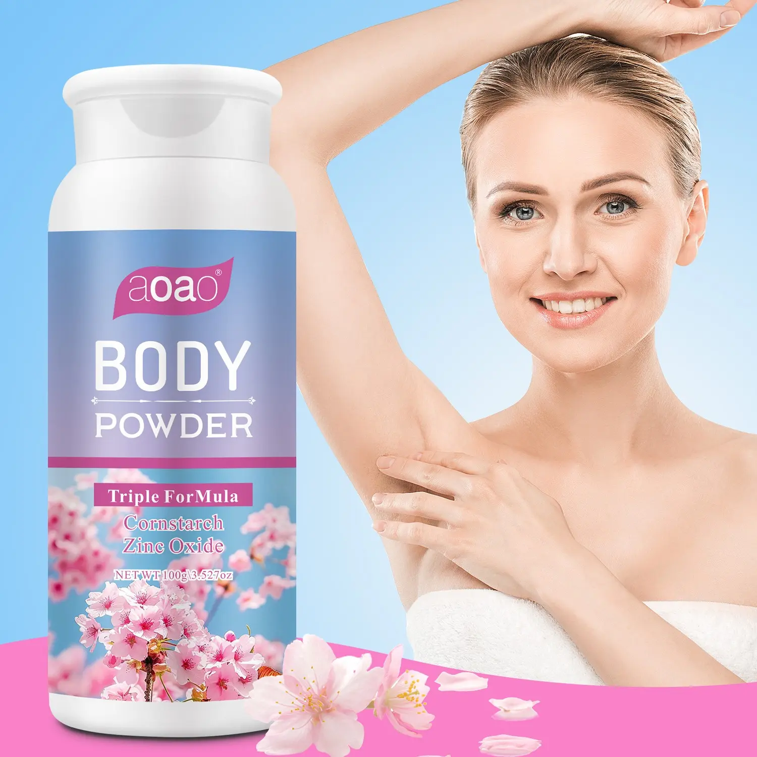 Cherry Blossom Scented Body Dusting Powder, Corn Starch Powder for Body and Zinc Oxide, Aloe and Chamomile, Fresh and Refreshing, Sweat Absorbing, 100g, Gentle Body Care